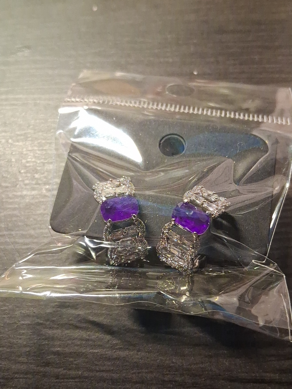 & Other Stories Purple Crystal and Silver Drop Earrings